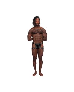 Leather Scorpio Adjustable Waist & Leg Band Thong Black O/S